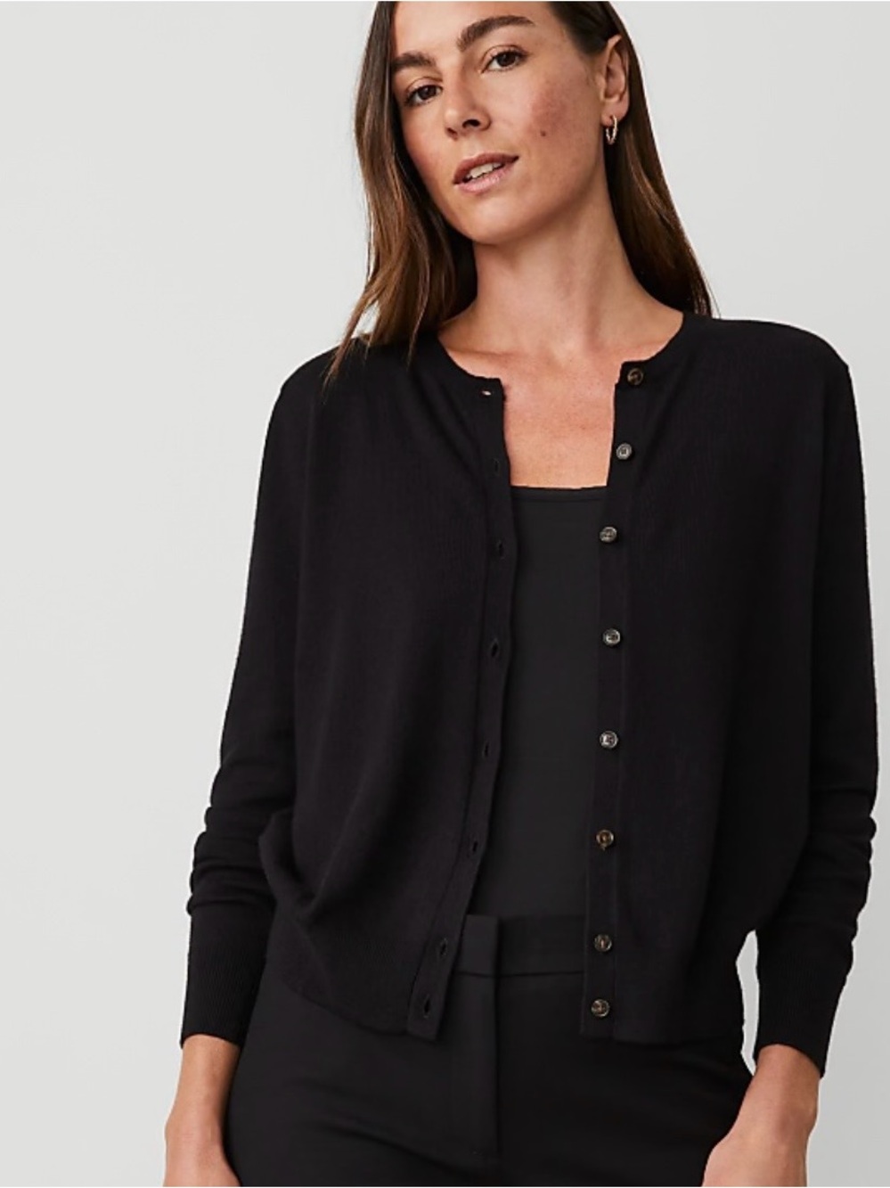 Cable and Gauge Petite Large Black Button-Front Women's Cardigan Sweater